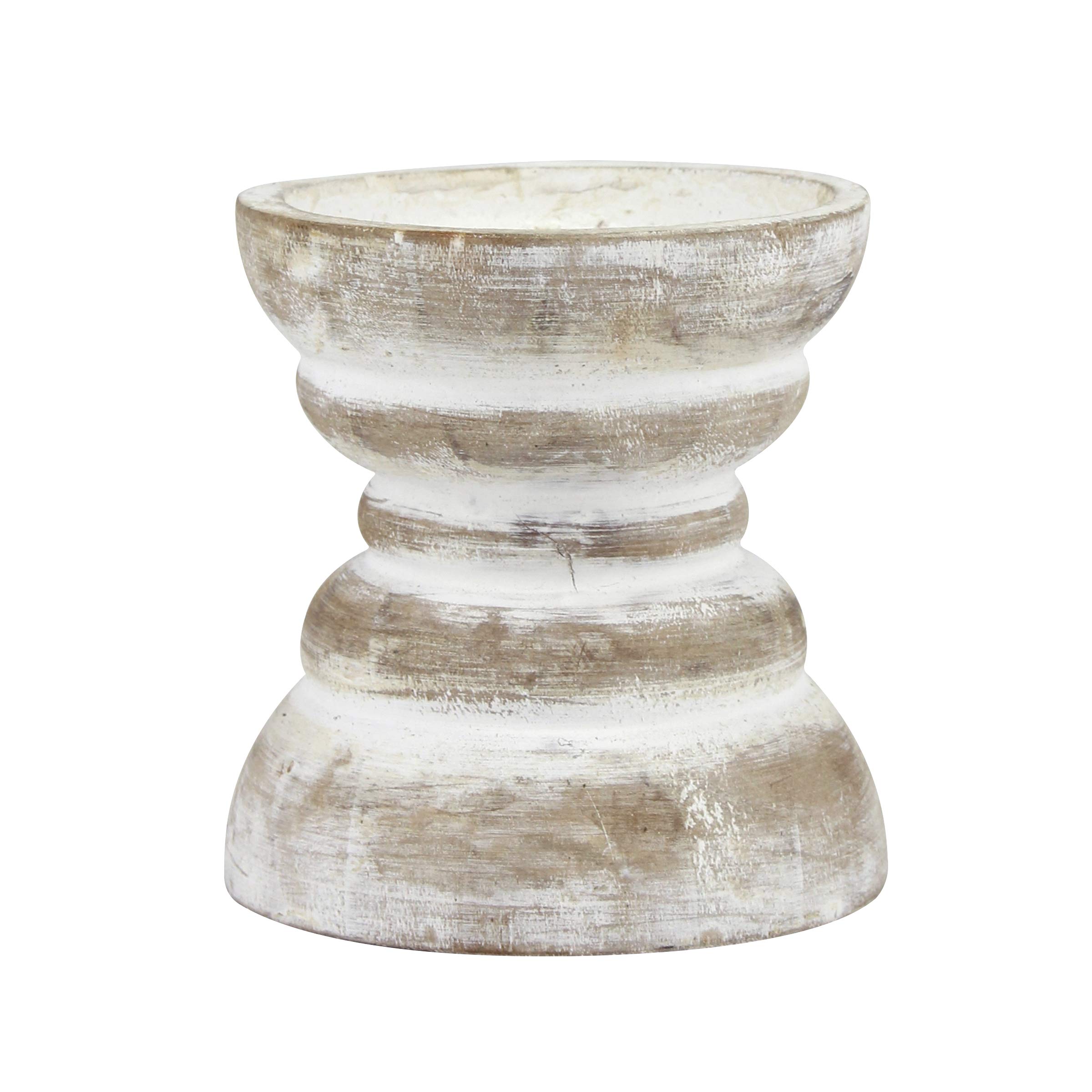 Stonebriar Small Weathered White Beach House Pillar Holder, S,White,coffee