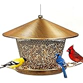 Samhe Bird Feeder for Outdoor Hanging, All Metal Weatherproof Wild Bird Feeder with 9.8" Roof, 3.5 LBs Seeds Capacity, Easy to Clean & Refill
