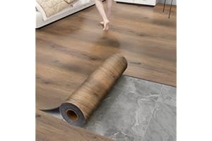 CHEJIAYE Luxury Thicken Wood Grain Peel and Stick Floor Tiles Self-Adhesive Vinyl Flooring Roll-DIY Easy for Wall and Floor,Hard Surface/Waterproof/Anti Slip (Brown Vinyl Flooring, 17.72 "W x 118" L)
