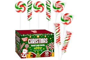TWINKLE BITES 40 Pack Christmas Lollipops - Individually Wrapped Christmas Holiday Themed 20 Twist And 20 Swirl Suckers - Colorful Red & Green Designs & Delicious Strawberry And Tutti Frutti Flavors - Bulk Candy Use For Stocking Stuffers, Party Favor, Classroom & Office Treats