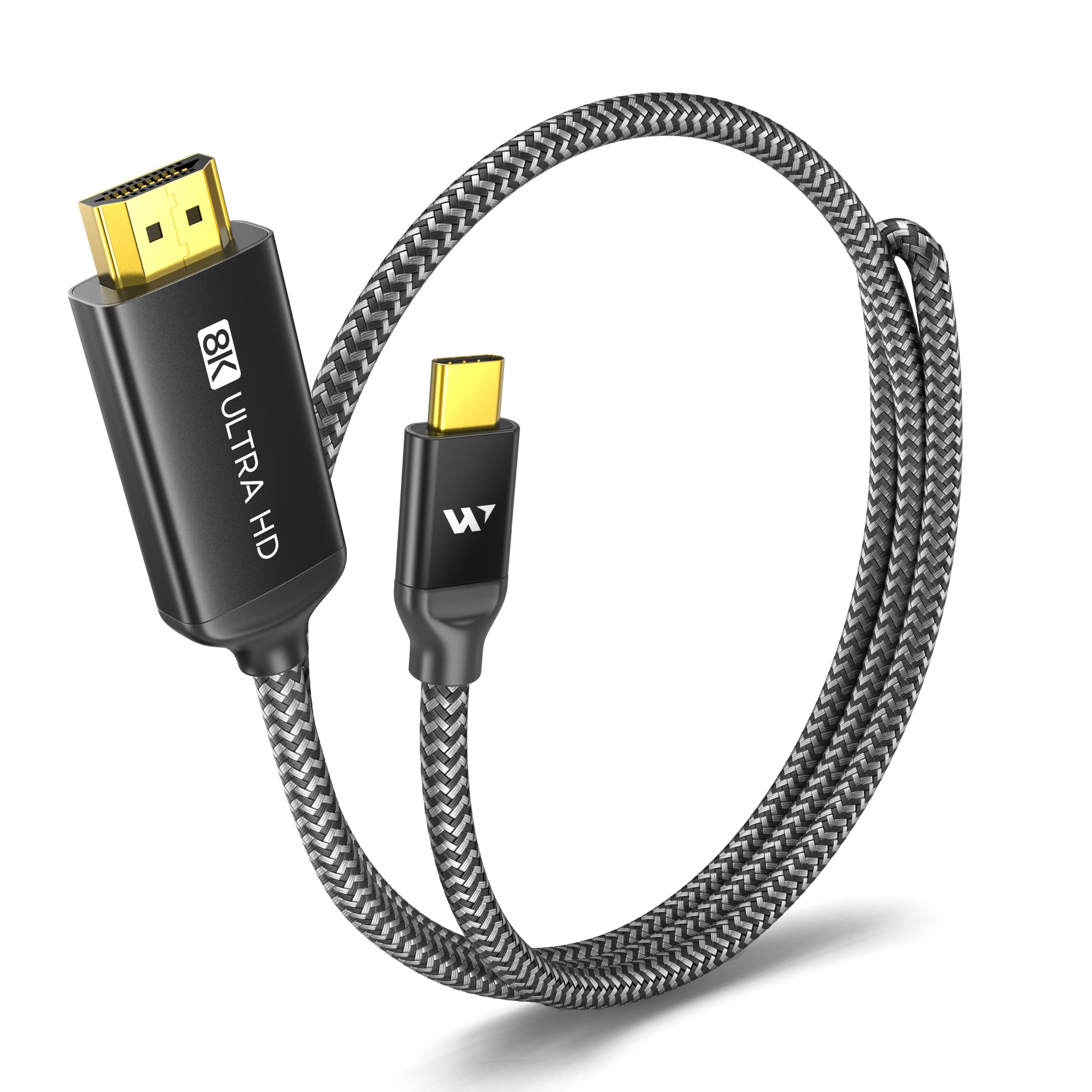 Photo 1 of WARRKY USB C to HDMI 2.1 Cable 8K@60Hz, 4K@240Hz/120Hz,[Gold-Plated Plug, Aluminum Case]48Gbps,HDCP2.3,Compatible with Thunderbolt 3/4/5, USB4, iPhone 16/15, MacBook Pro/Air, Galaxy S24,Dell,XPS,3.3FT