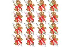 16 Sets Christmas Gingerbread Man Sticky Notes with Pen Gingerbread Man Memo Pad Candy Ballpoint Pen Set with Ribbon Christma