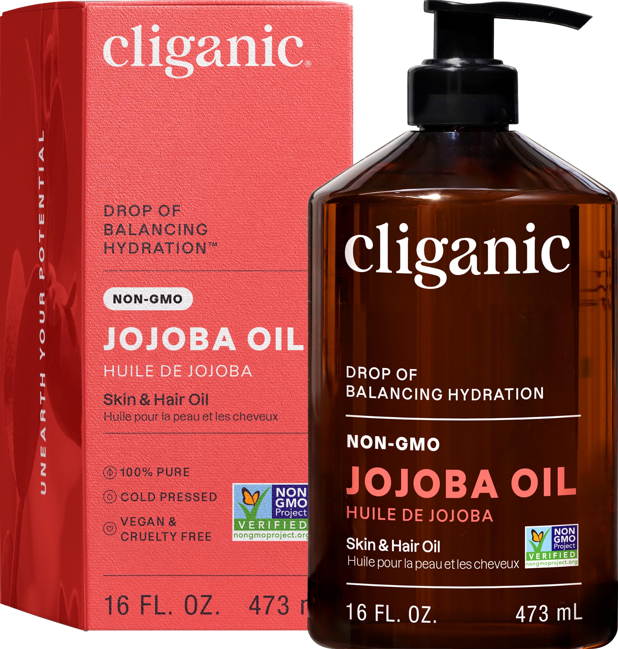 Cliganic Jojoba Oil Non-GMO, Bulk 473ml| 100% Pure for Skin, Hair & Face, Cold Pressed Natural Hexane Free - Hair Relaxer