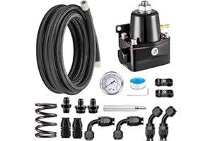 EVIL ENERGY EFI Fuel Pressure Regulator Kit Adjustable (20-120PSI) with Gauge 6AN PTFE Fuel Line Hose Fitting Connectors Kit 