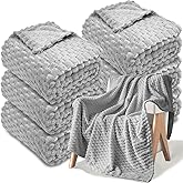 6 Pcs Flannel Throw Blanket Bulk 50 x 60 Inch - 240 GSM Turtle Velvet Jacquard Decorative Blankets Soft Lightweight Bed Throw for Sofa Pet Bed Party Outdoor Wedding Ideas Donation Homeless Gifts, Gray