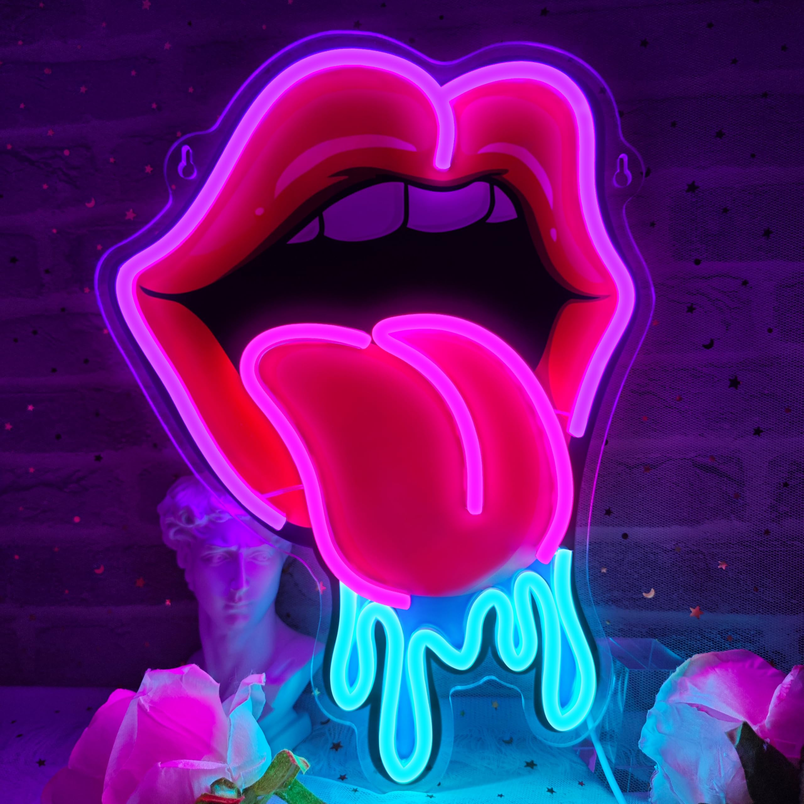 Photo 1 of ***DOESNT WORK AND DAMAGED INCTHE BACK BUT STILL LOOKS COOL***Lips Tongue Neon Sign Tongue LED Neon Light Up Sign for Wall Decor Tongue Drool LED Sign Neon Light for KTV Bar Pub Man Cave Bedroom Party Wedding Decor
