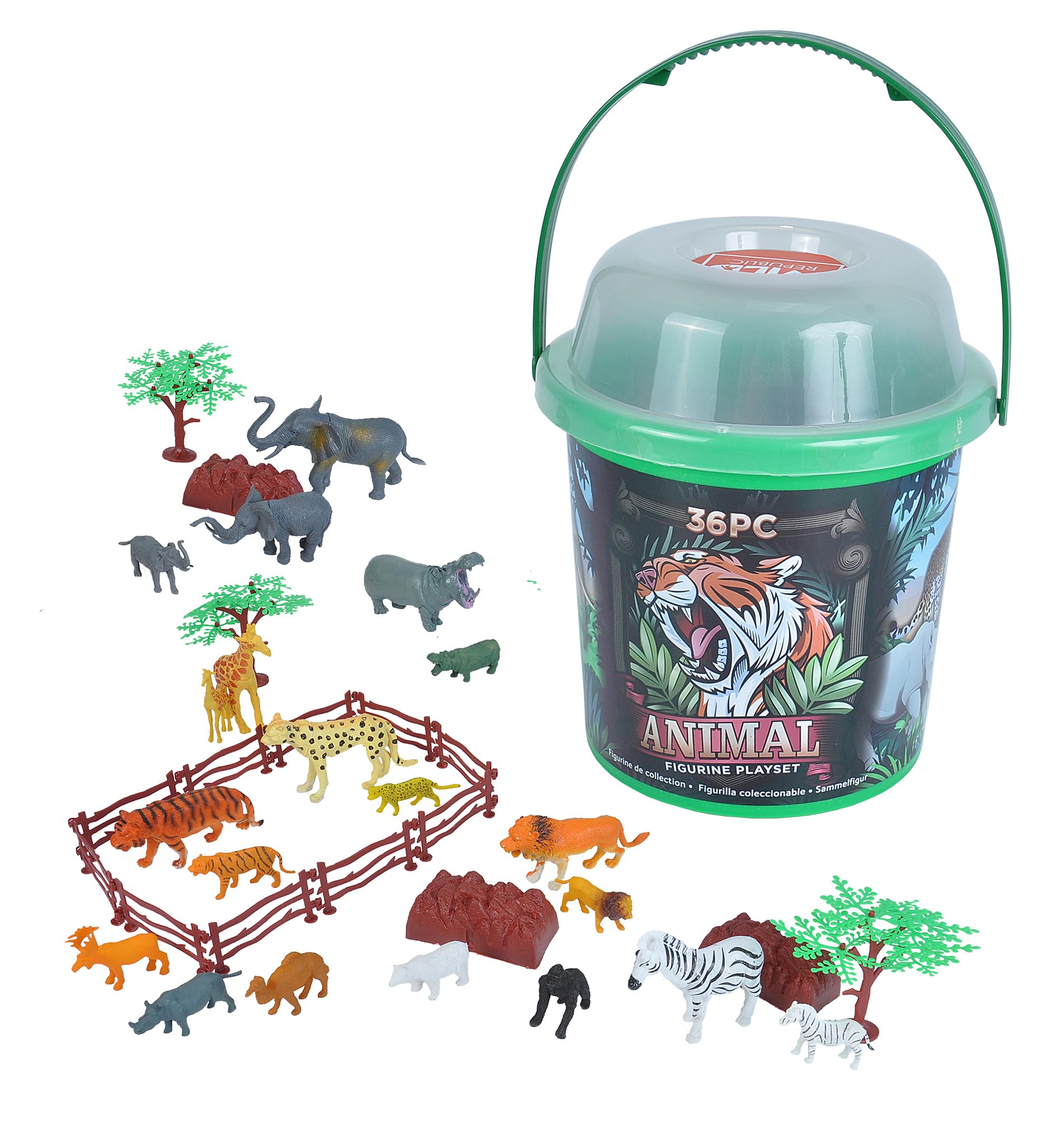 WILD REPUBLIC 22112 Animal, Figurine Playset, Adventure Bucket, 20 cm, 36-Pieces, Multi