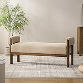 VKNOW End of Bed Bench, 51.8” Modern Upholstered Bedroom Bench Indoor Bench with Arms, Entryway Bench with Solid Wood Frame f