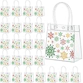 Harloon 24 Pcs Christmas Clear Gift Bags with Handles Plastic Christmas Candy Treat Party Gift Bags PVC Totes for Xmas Wedding Birthday Party Favors, 6.31 x 5.91 x 3.15 Inches(Classic Style)