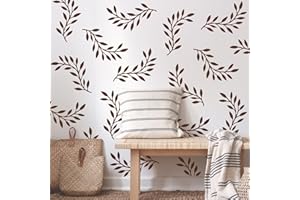 SHYJSHYJ Vine Olive Branch Leaf Wall Stencils for Painting Large Pattern on Wall, Reusable Decorative Botanical Tree Leaves Template for Modern Floral Scandinavian Boho Painting Wall Art Décor