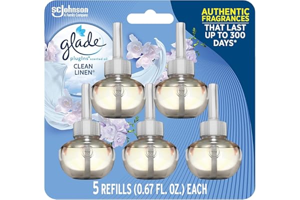 Glade PlugIns Refills Air Freshener, Scented and Essential Oils for Home and Bathroom, Clean Linen, 3.35 Fl Oz, 5 Count