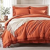 Anluoer Queen Comforter Set 7 Piece with Sheets, Burnt Orange Boho Bed in a Bag Queen, Lightweight Terracotta Bedding Sets