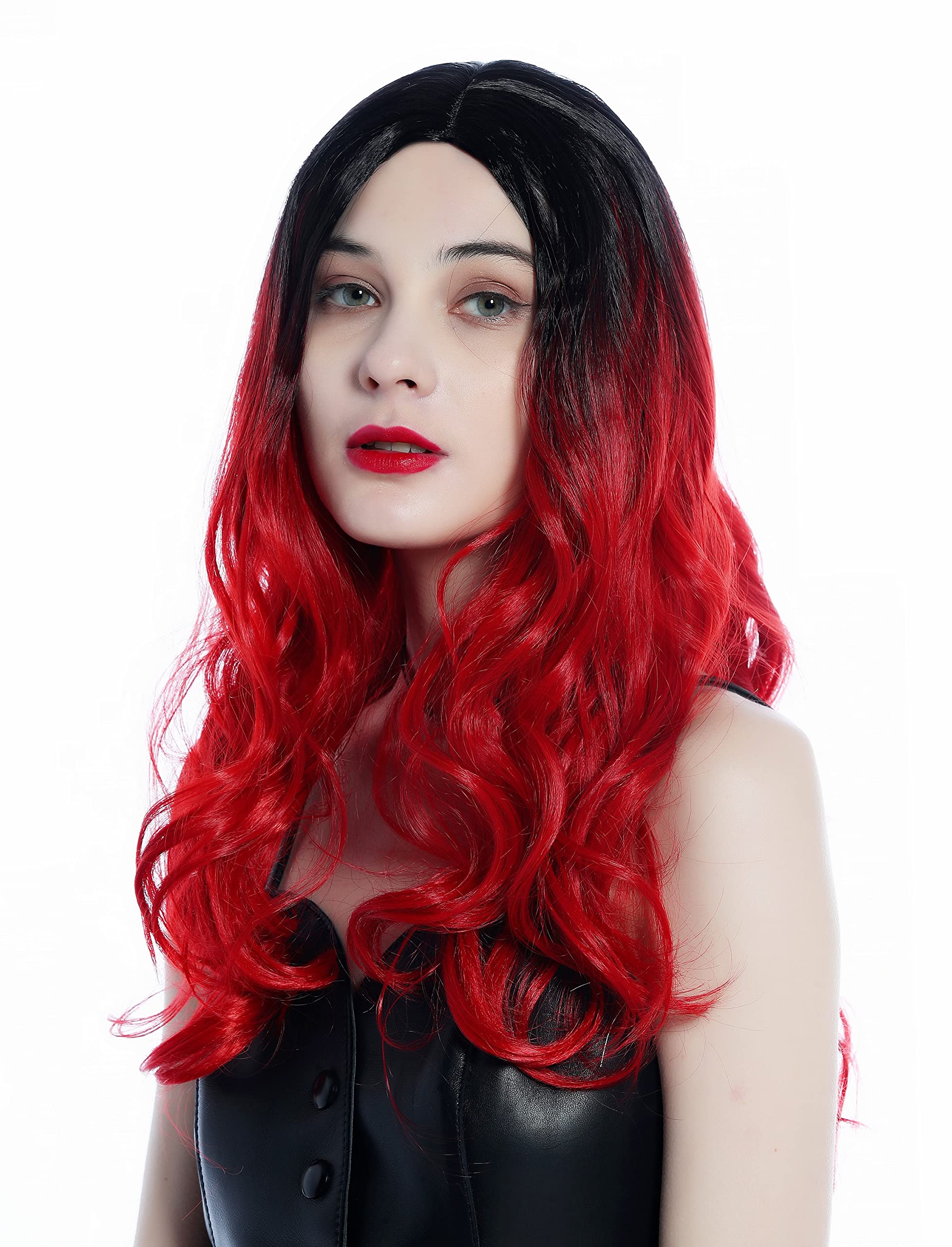 WIG ME UP - ZM-1001-RED1B Women's Wig long wavy middle-parting ombre black to red
