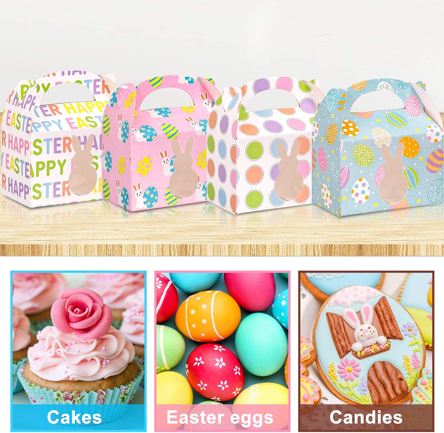 Whaline 24Pcs Easter Treat Boxes Buffalo Plaid Cardboard Box With Rabbit Bunny Shape