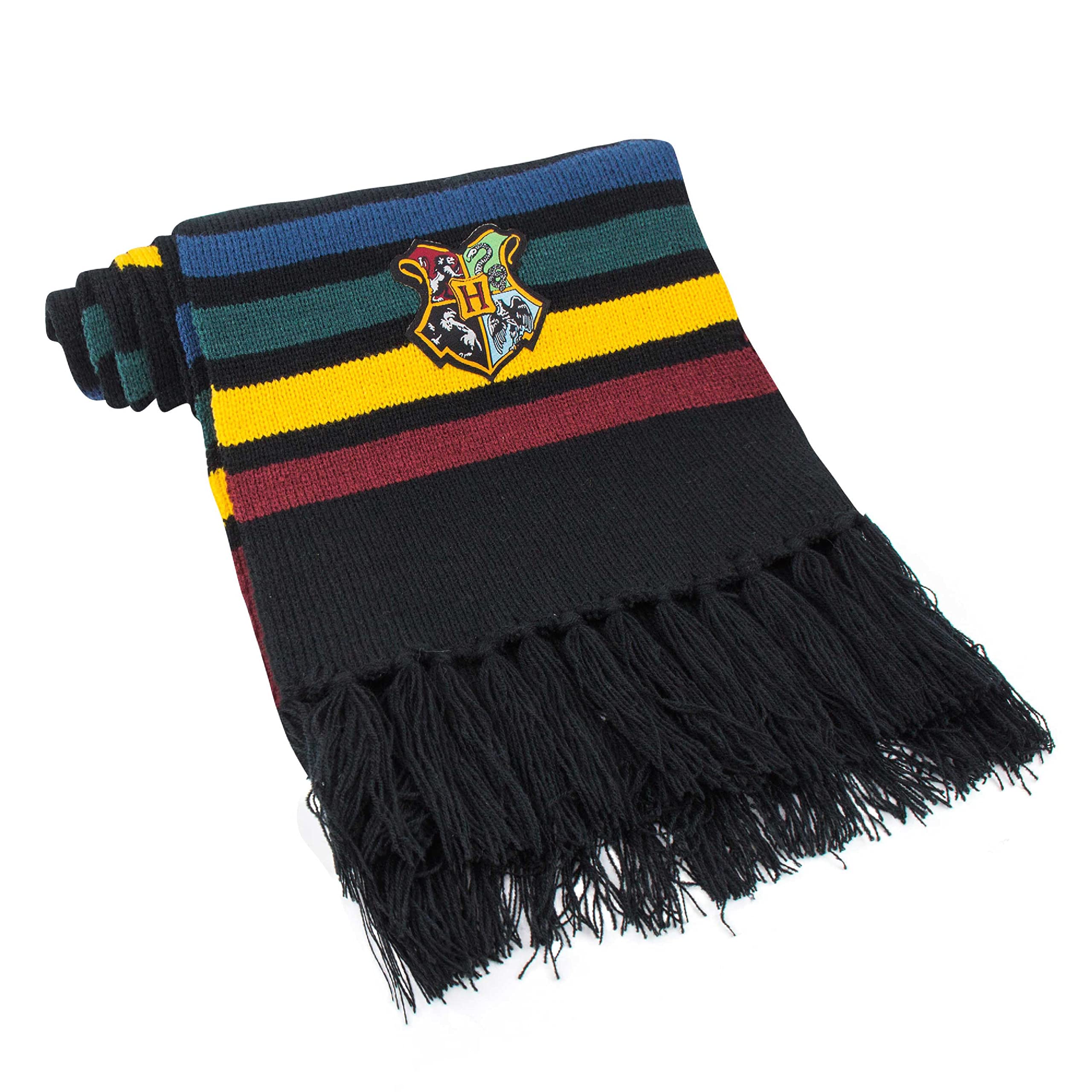 Cinereplicas - Harry Potter - Scarf - Ultra Soft - Officially licensed - Hogwarts - 190 cm – Black with red, yellow, green & blue stripes