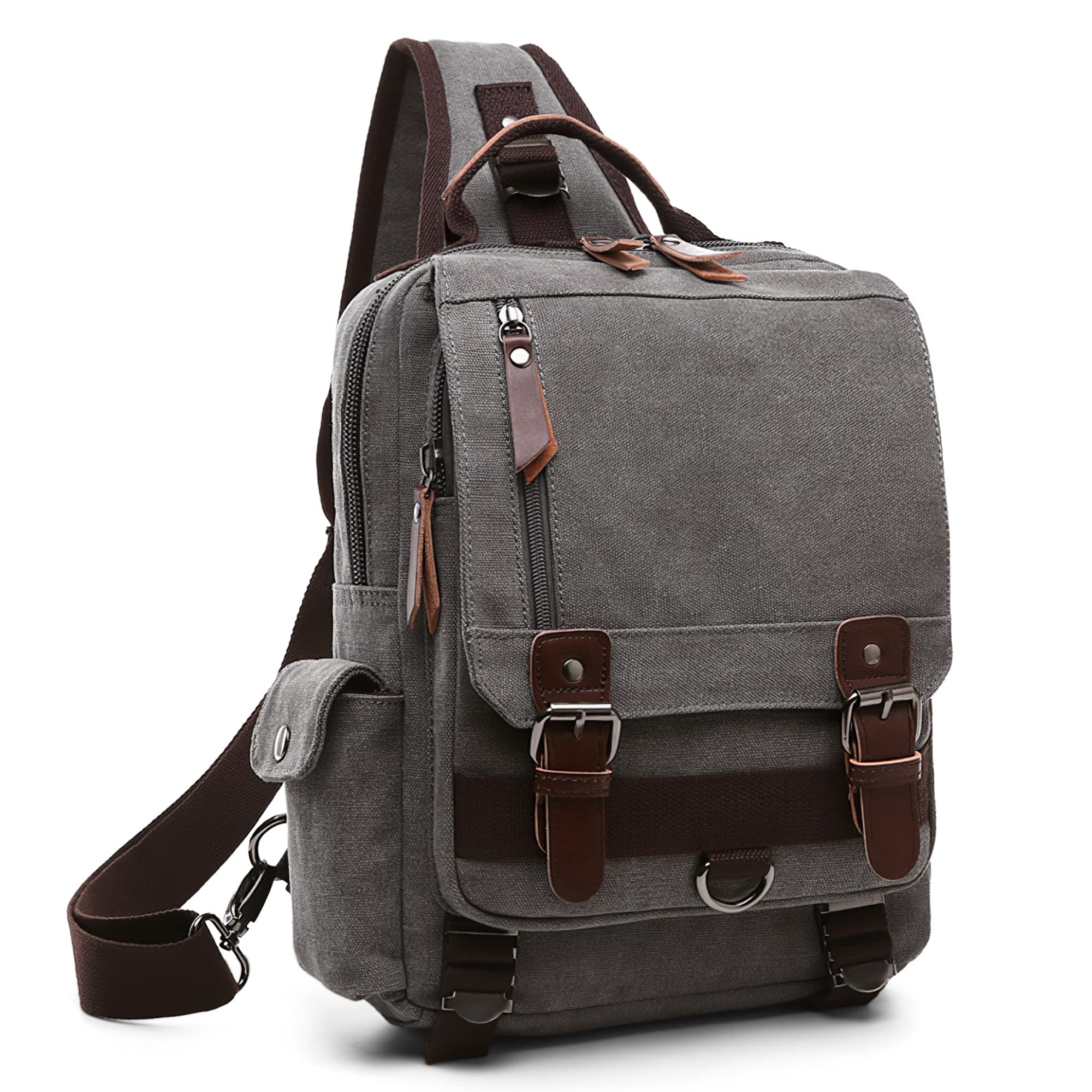 DORRISO Men Messenger Bags Fashion Canvas Shoulder Bag Satchel Briefcase Bag College Bag Schoolbag Bookbag for Work Travel Casual Daily Chest Bag Grey