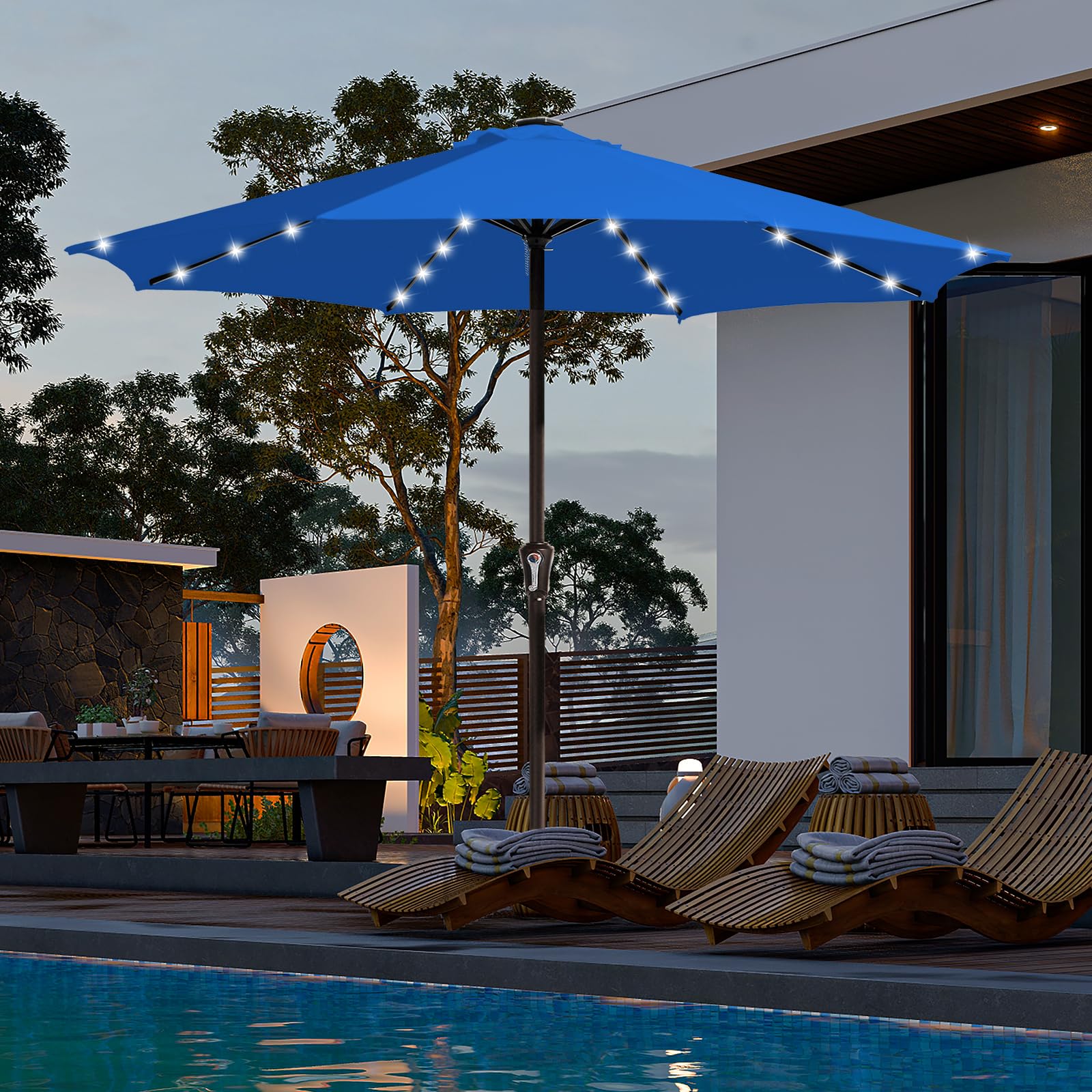 JEAREY Upgrade 11FT LED Lighted Patio Umbrella, Outdoor Umbrella, Table ...