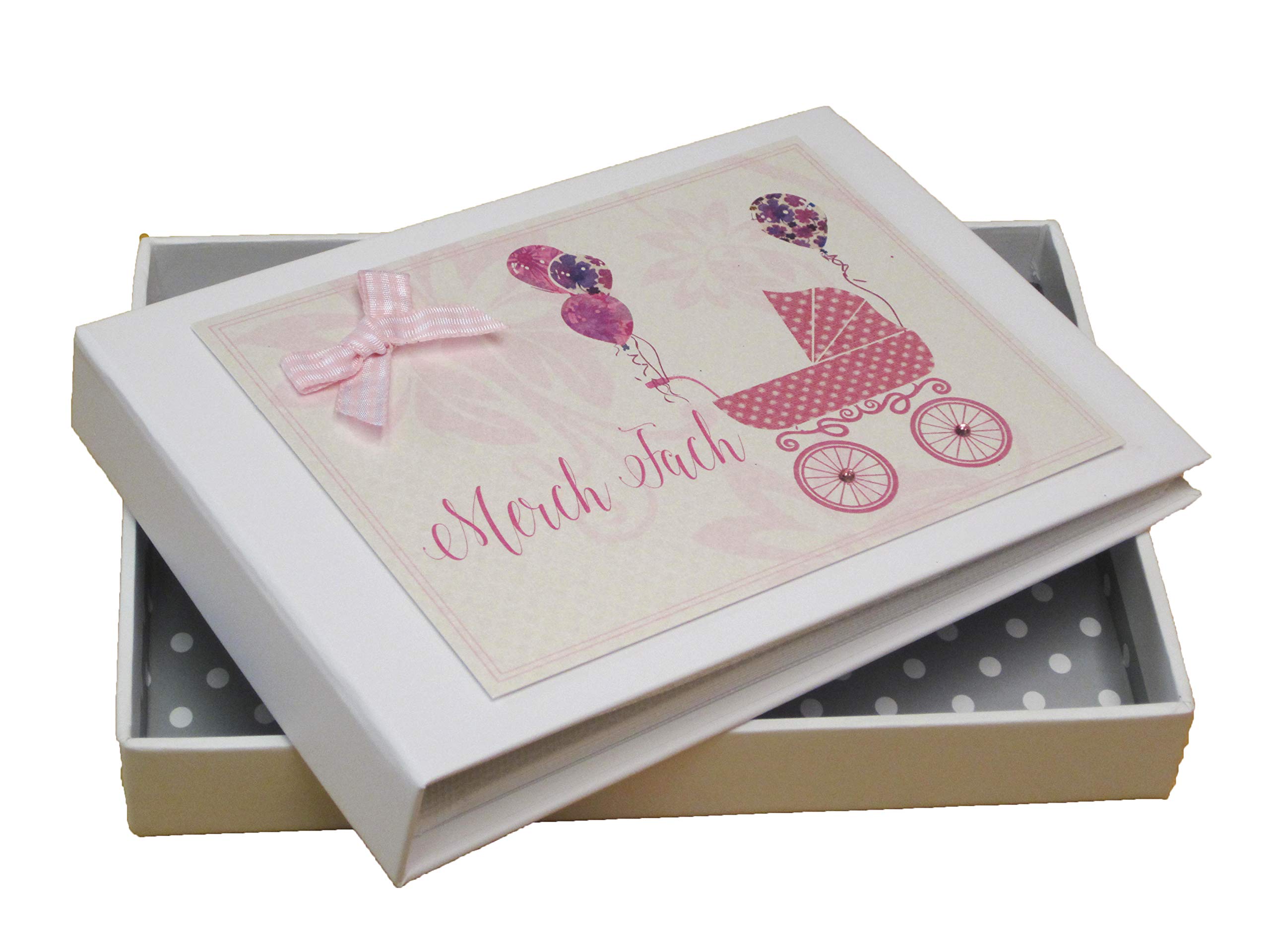 White Cotton Cards Merch Fach Baby Mini Photo Album, Pink Pram (WDTP1T)