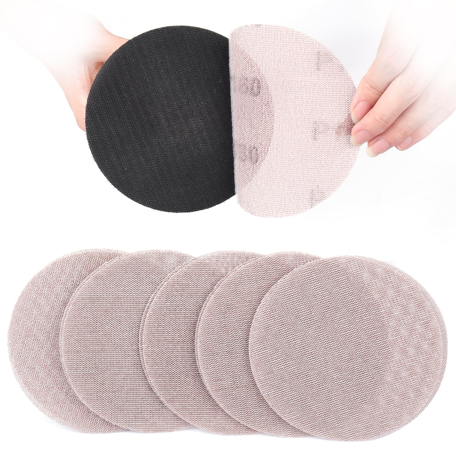 Sruhrak 125mm Mesh Sanding Discs, 50 PCS Net Sandpaper 180 Grit Hook and Loop Sanding Pads for Drywall Sander Efficient Dust Removal Random Orbital Sander Polishing