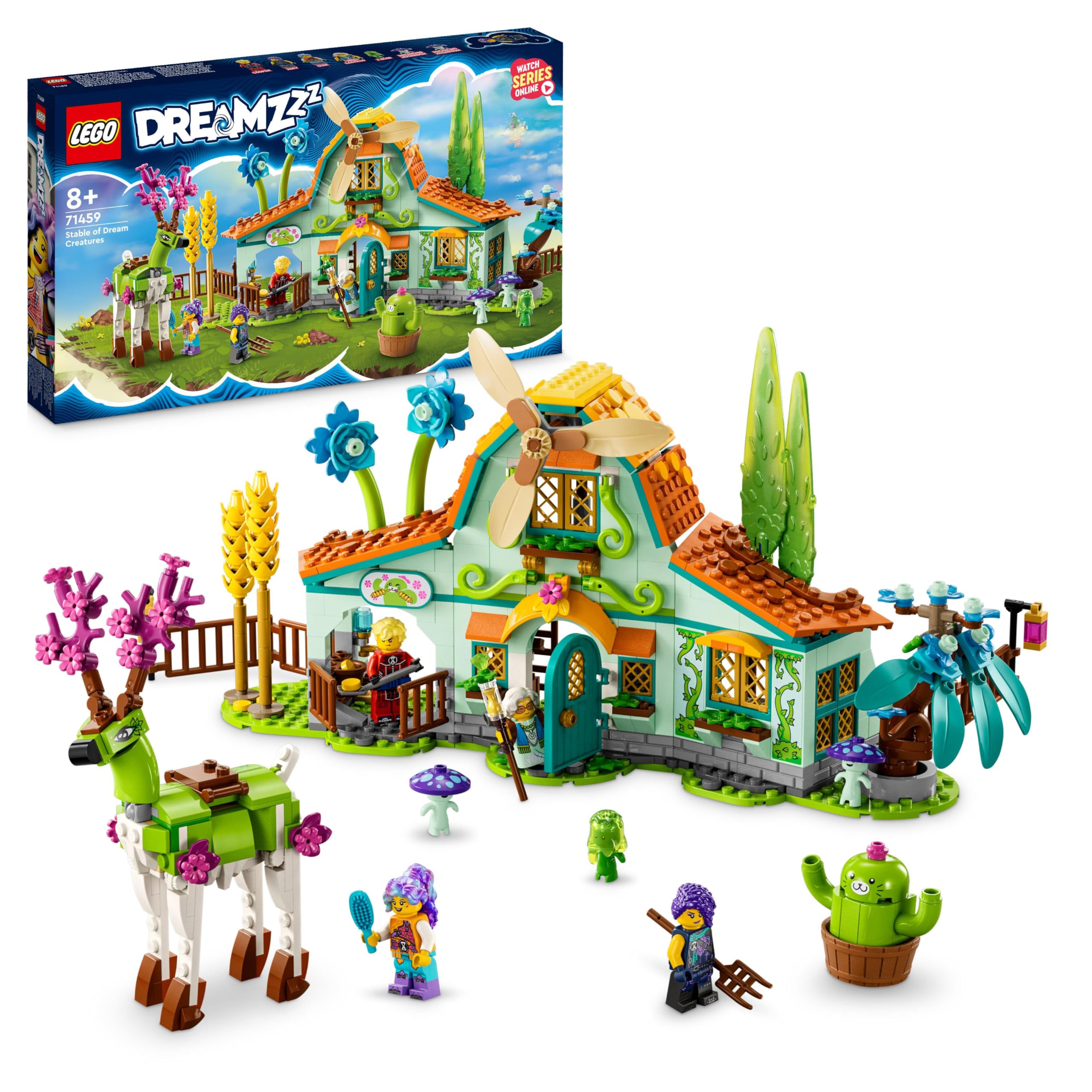 LEGO DREAMZzz 2-in-1 Stable of Dream Creatures Set, Fantasy Farm Toy with Deer Figure That Can Be Built in 2 Ways, Includes 4 TV Show Minifigures, Mythical Animal Playset for Kids, Girls, Boys 71459