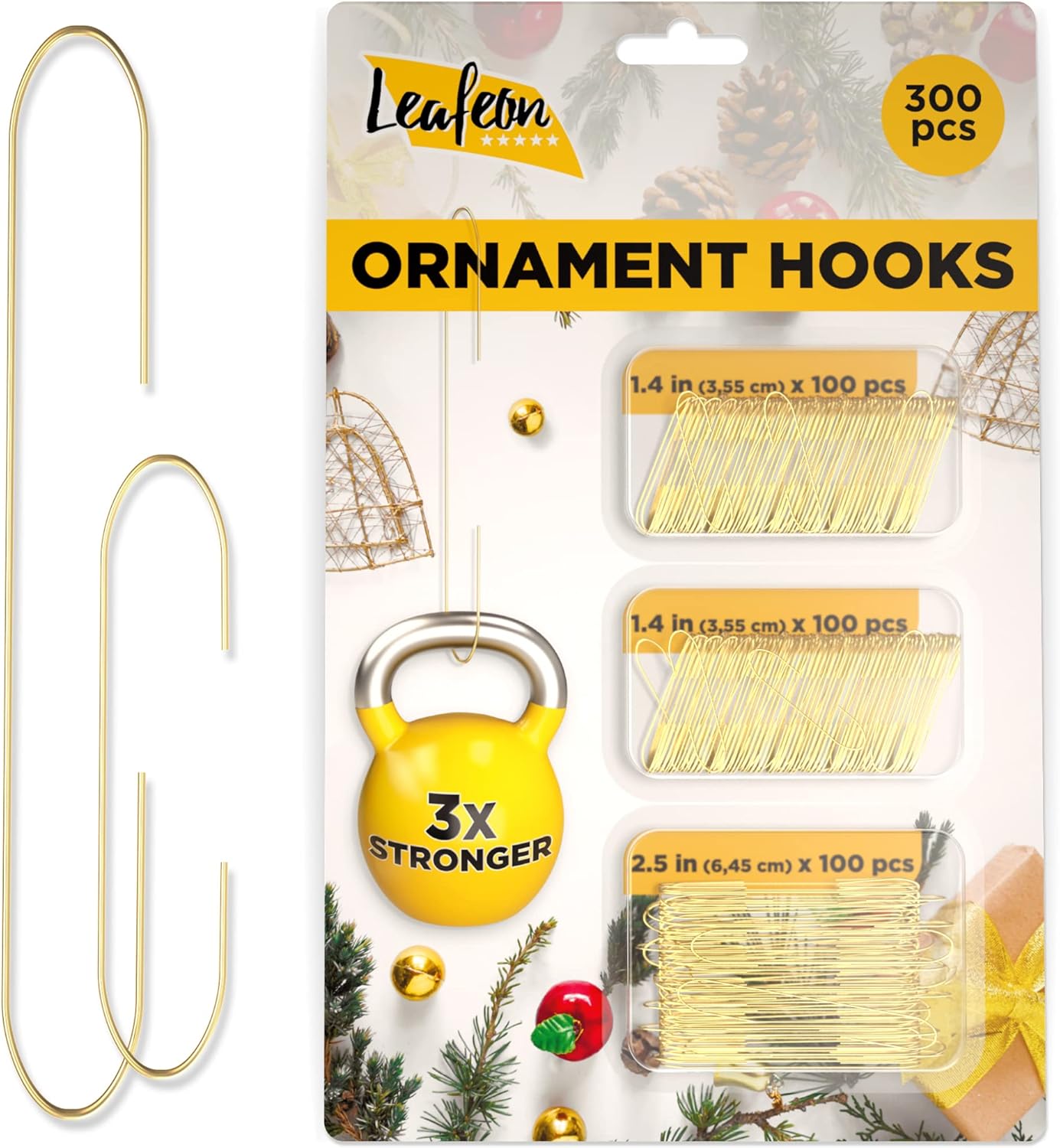 Ornament Hooks - 300 Pack Ornament Hooks for Christmas – Essential Christmas Ornament Hangers – Perfect Xmas Ornament Hangers for Christmas Tree Decoration (Gold)