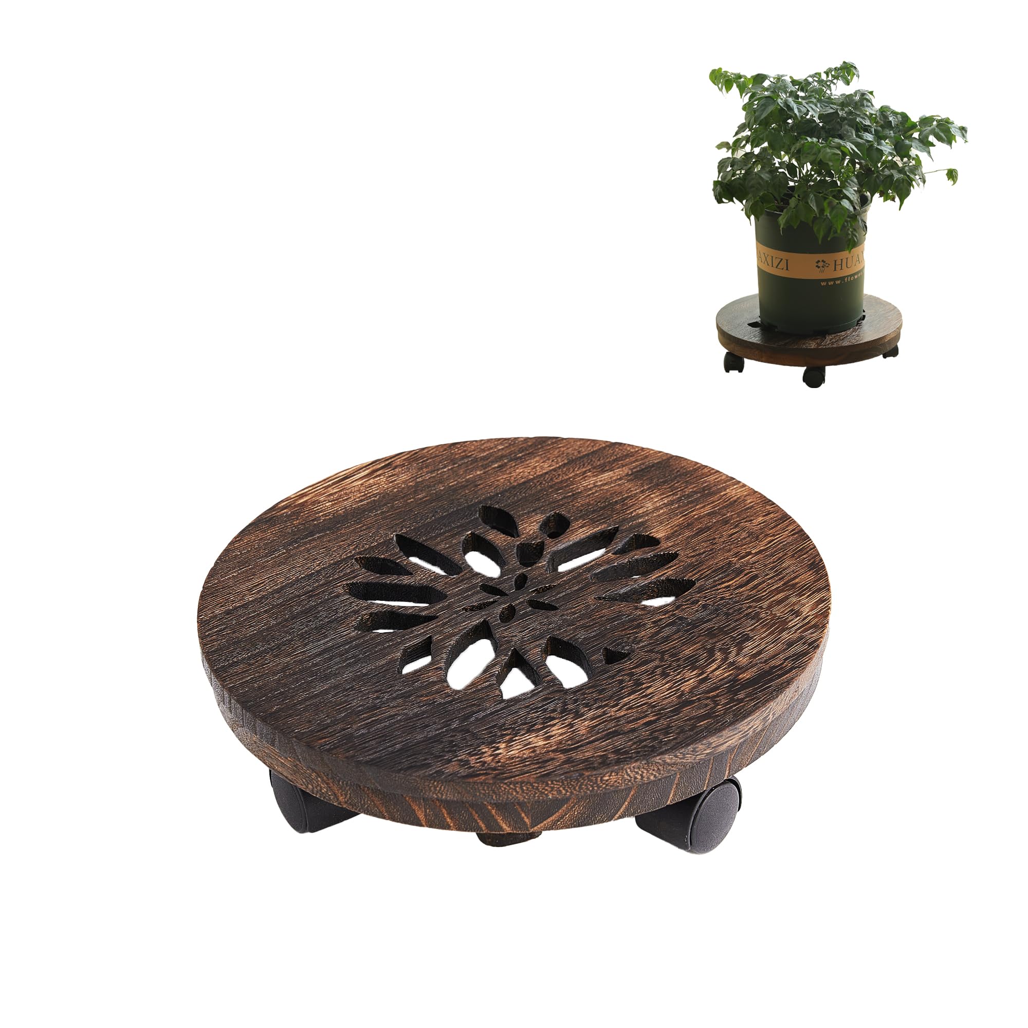 Photo 1 of 13" Plant Caddy Plant Stand with Wheels Rolling Plant Stand Heavy Duty Wood Plant Caddy, Heavy Duty Rolling Planter With Lockable Wheels Indoor Outdoor Potted Plant Roller Base Stand,Patio,Flower Pot