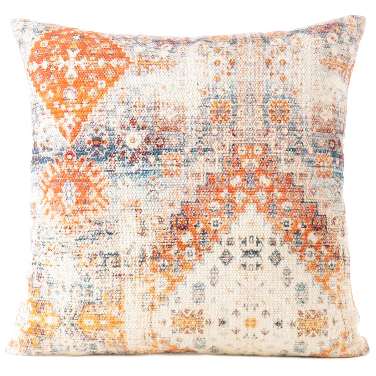 Eyes of India Decorative Boho Throw Pillow Cover, Vintage Print Bohemian Chic Accent Cushion Case for Sofa Couch Bedroom Living Room, 20x20 inch (50x50 cm) Cream Orange Blue