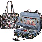 FINPAC Sewing and Craft Supplies Storage Tote Bag with Clear Pockets | Large Art Organizer Caddy Travel Packing Shoulder Bag for Knitting, Sewing Accessories, Black Floral