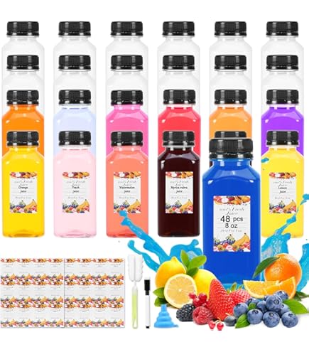 Amazon.com: Prerrysurpasse 48pcs 8oz Empty Plastic Juice Bottles- Clear  Homemade Juicing Drinks Containers with Black Tamper Proof Lids for  Juicing, Smoothie,Drinking,Reusable Beverages Bottles : Home & Kitchen