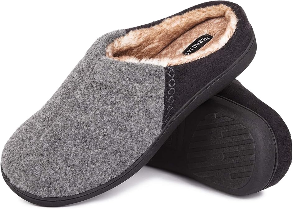 MERRIMAC Men's Fuzzy Woolen Memory Foam Indoor House Slippers with
