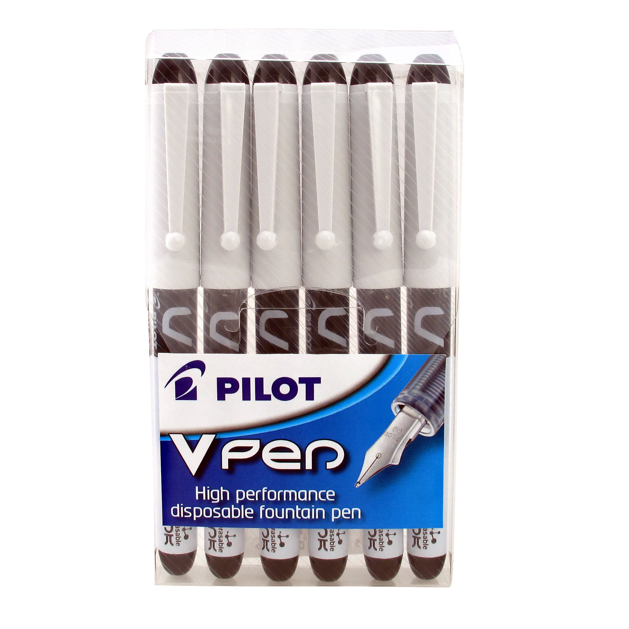 Pilot V Pen Disposable Fountain Pen - Black, Pack of 6