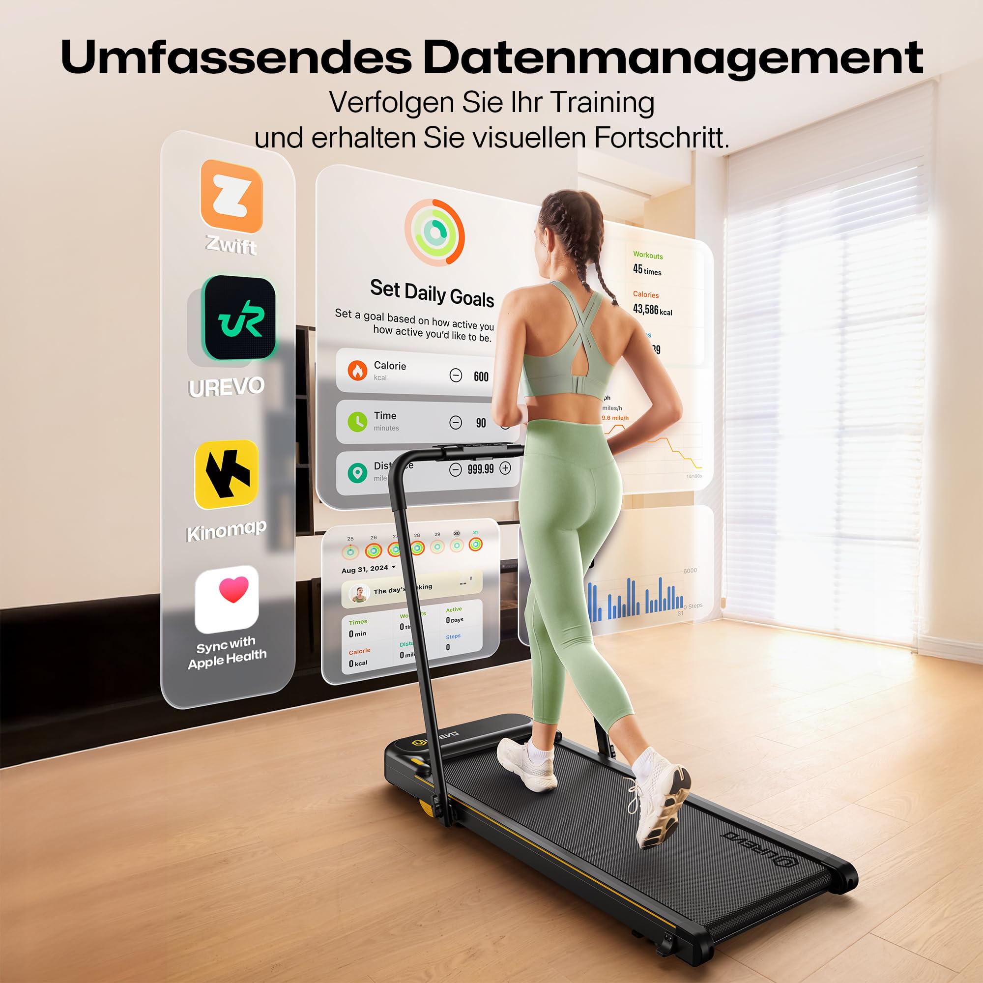 UREVO 2 in 1 Laufband für zuhause mit APP, Walking pad mit doppelter Stoßdämpfung, ‎1-10 km/h Laufband Klappbar mit Fernbedienung und LED-Anzeige 2