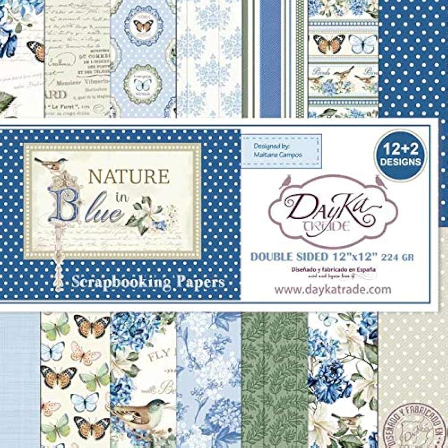 Dayka Trade Kit of 14 Nature in Blue Collection Scrap Papers 30 x 30 cm
