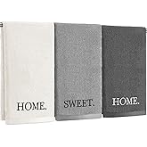 FuWeave 3 Pcs Farmhouse Decorative Hand Towels for Bathroom and Kitchen Rustic Embroidered 100% Cotton Hand Towels Decorative Set for Boho Bathroom Decor (Gray,Home Sweet Home)