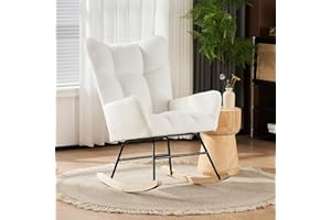 Wrofly Rocking Chair for Nursery, Modern Sherpa Glider Rocker with High Backrest Armchair, Comfy Upholstered Accent Reading Chair for Nursery Living Room Bedroom Office (White)