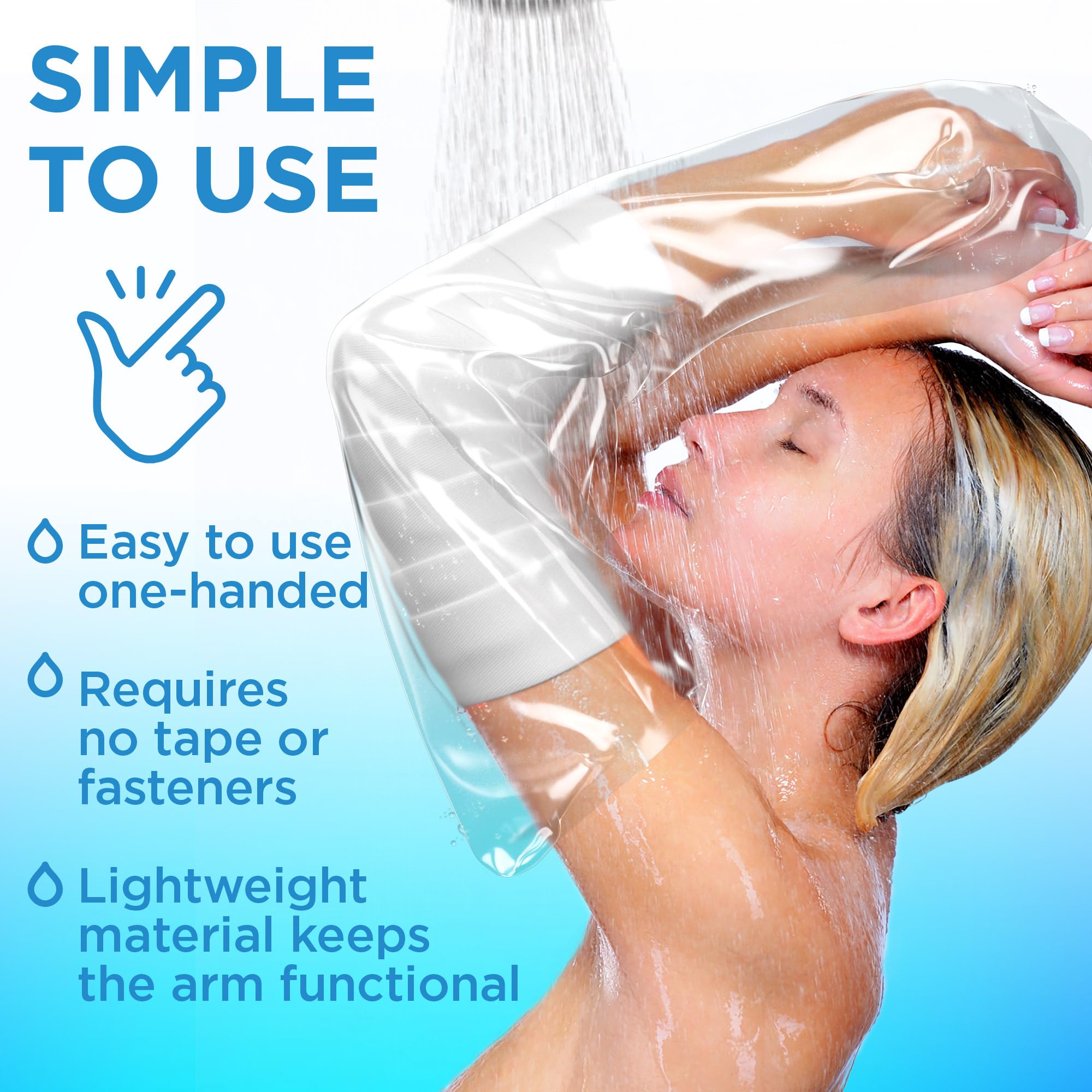 100% Waterproof Cast Covers for Shower Arm Adult - Tight Seal - 2pk Reusable Cast Protectors - Full Arm Bag Sleeves - Strong and Durable