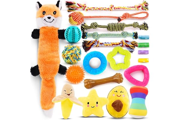 Puppy Toys 21 Pack, Small Dog Chew Toys with Rope Toys for Teething Pet Cute Squeak Toy with Treating Ball for Puppy, Small D