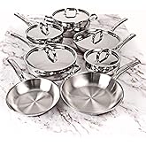 BergHOFF Belly Shape 18/10 Stainless Steel 12Pc Cookware Set, Metal Lids, Fast, Evenly Heat, Induction Cooktop Ready