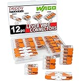 Peppy Products WAGO 221 Lever Nuts 12pc Compact Splicing Wire Connector Assortment with Case | Includes (3X) 221-2401, (3X) 2