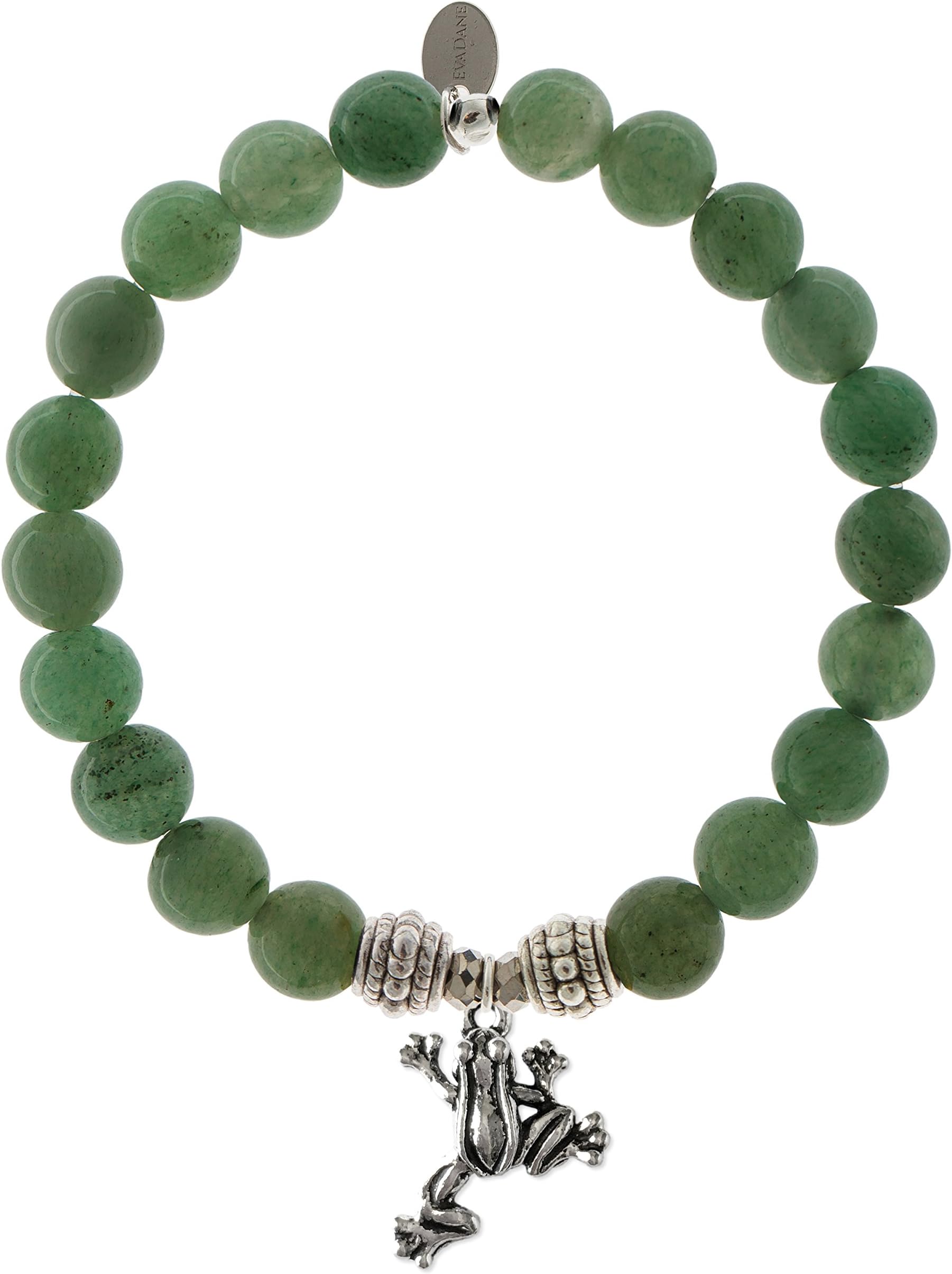 Natural Green Aventurine Gemstone Rope Bead Frog Charm Stretch Bracelet