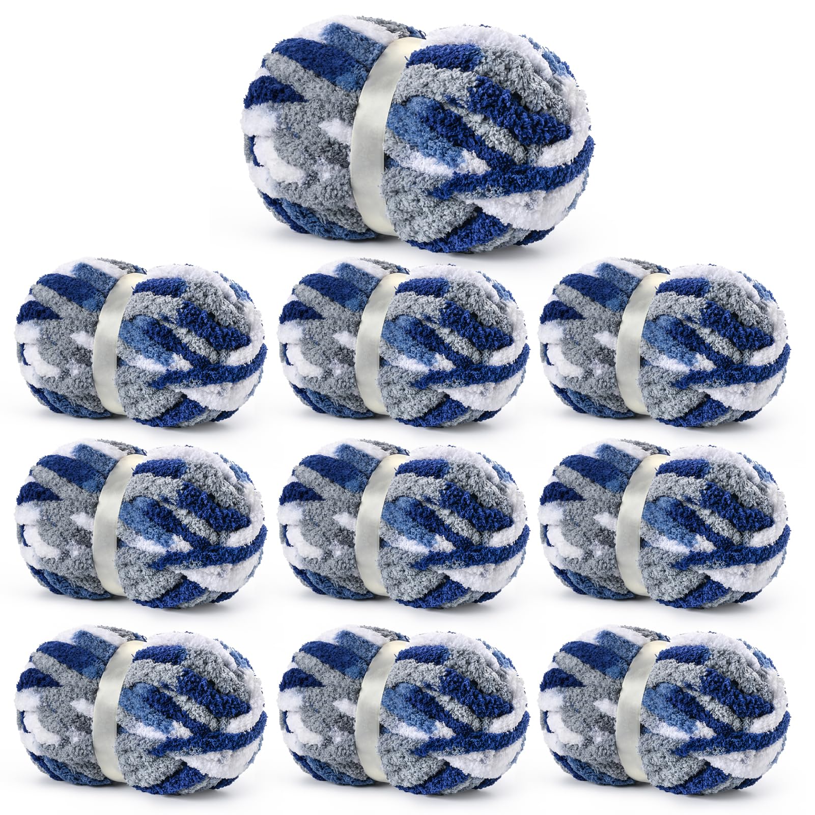Photo 1 of 10 Pack Fluffy Chunky Chenille Yarn for Crocheting, Jumbo Chunky Blanket Yarn for Hand Knitting, 240yds/70.5oz Super Bulky Variegated Baby Blanket Yarn(Blue-White)