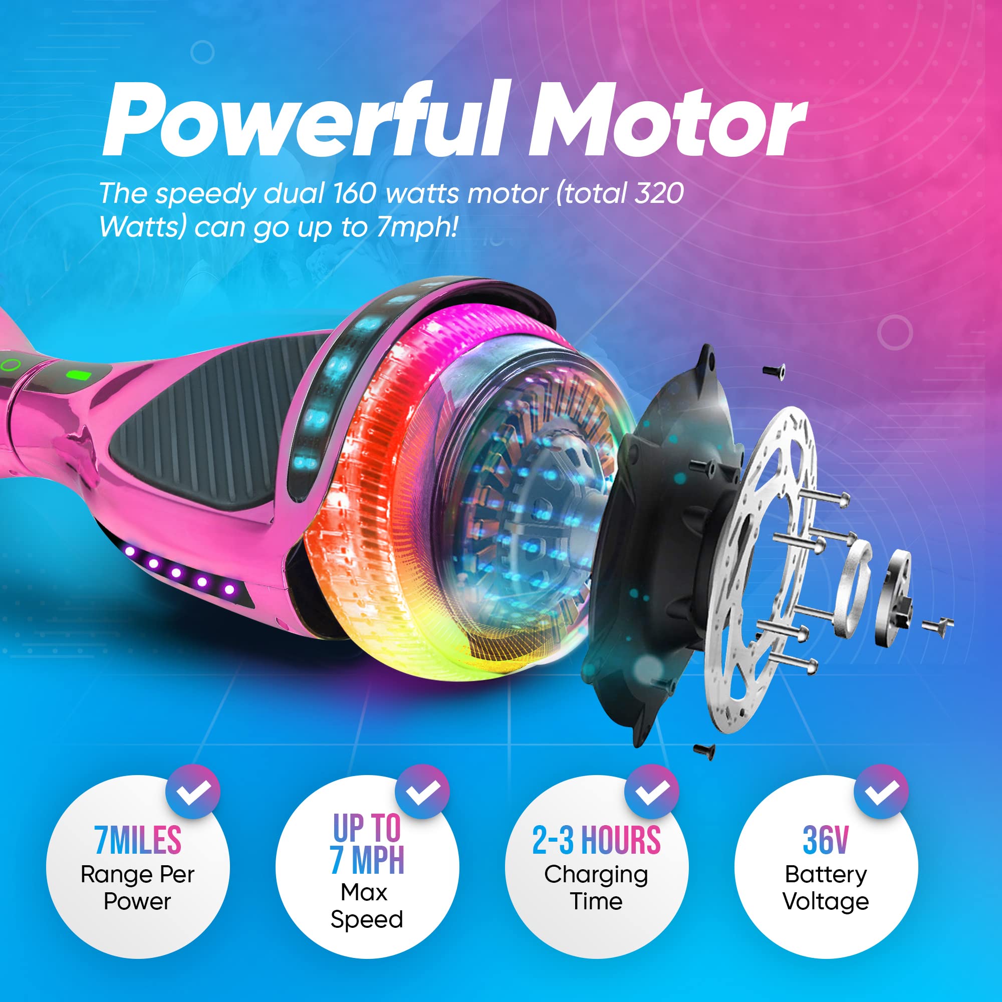 EMAXUSA, 6.5” Self Balancing Scooters for Kids Ages 6-12, Bluetooth Hoover Board with Tunnel Light Style Wheels & Non-Slip Footpads, UL2272 Safety Certified