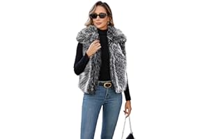 FIOPHY Womens Faux Fur Vest Lapel Collar Sleeveless Open Front Cardigan Top Fuzzy Coats Jacket Fluffy Outwear with Pocket