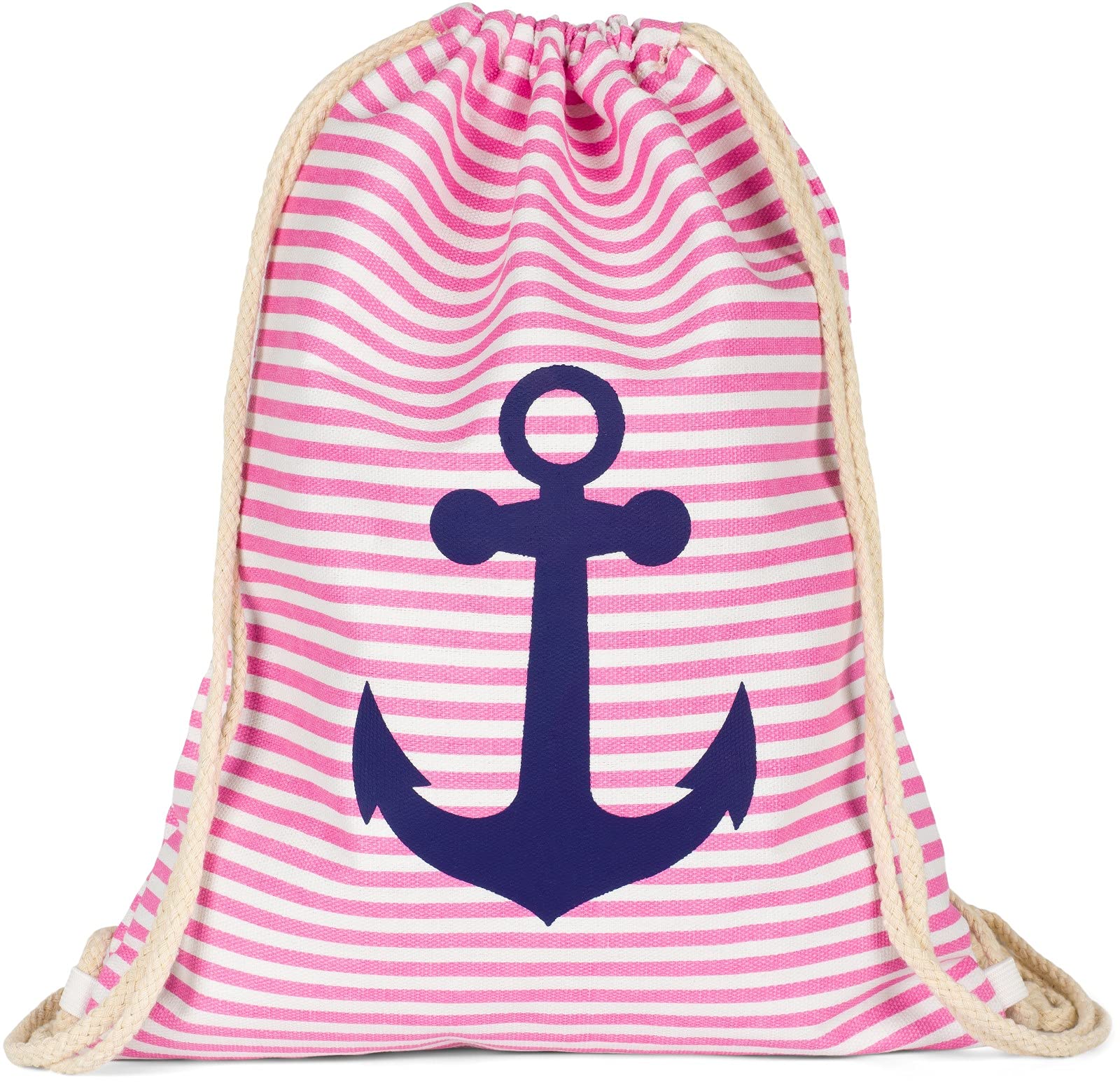 styleBREAKER maritime design gym backpack with stripes and anchor print, sports bag, unisex 02012052, color:Pink-White/Dark Blue