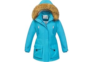 CREATMO US Girl's Sherpa Long Winter Coat Thicken Warm Parka Durable Waterproof Puffer Ski Jacket
