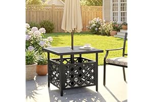 Outsunny 22" Outdoor Coffee Table, Patio Side Table with Umbrella Hole and Slatted Metal Top, for Garden, Backyard and Poolsi