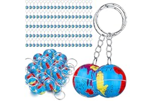 Junkin 200 Pcs Earth Day Globe Keychains Kids Earth Keyrings Planet Key Chains with Globe for Keys Birthday Party Favors Children (World Map)