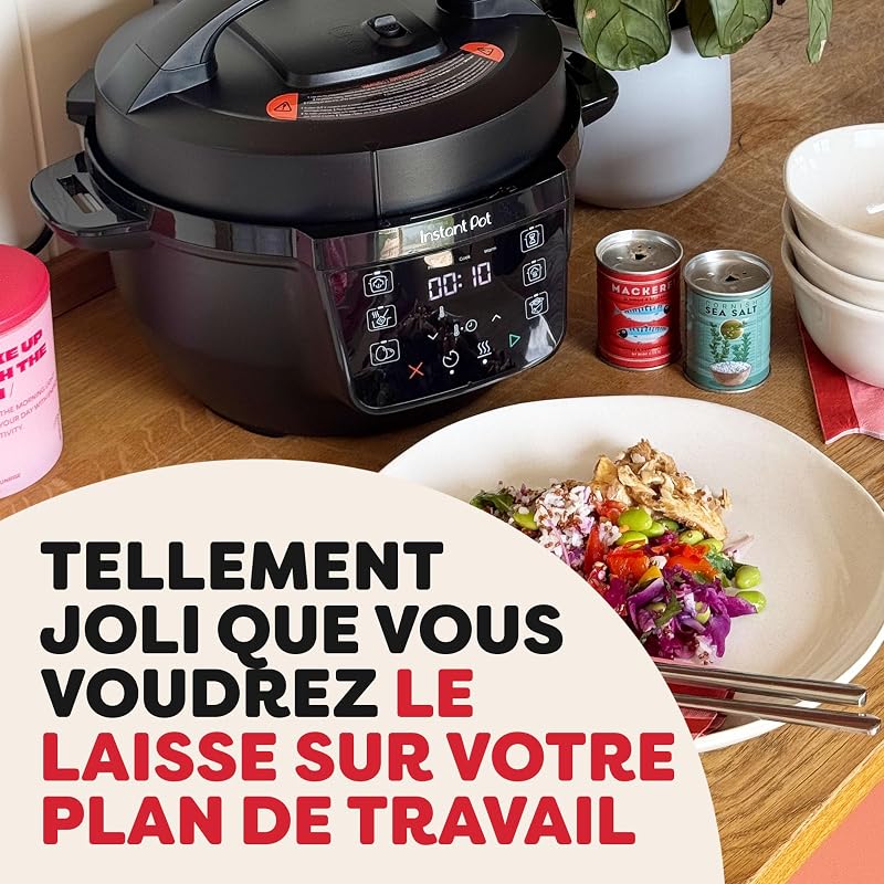 Multicuiseur, 3,8 L, cuiseur intelligent 7 en 1 - Autocuiseur, mijoteuse, cuiseur à riz, sauteuse, yaourtière, cuiseur vapeur et réchauffeur d'aliments - Noir
