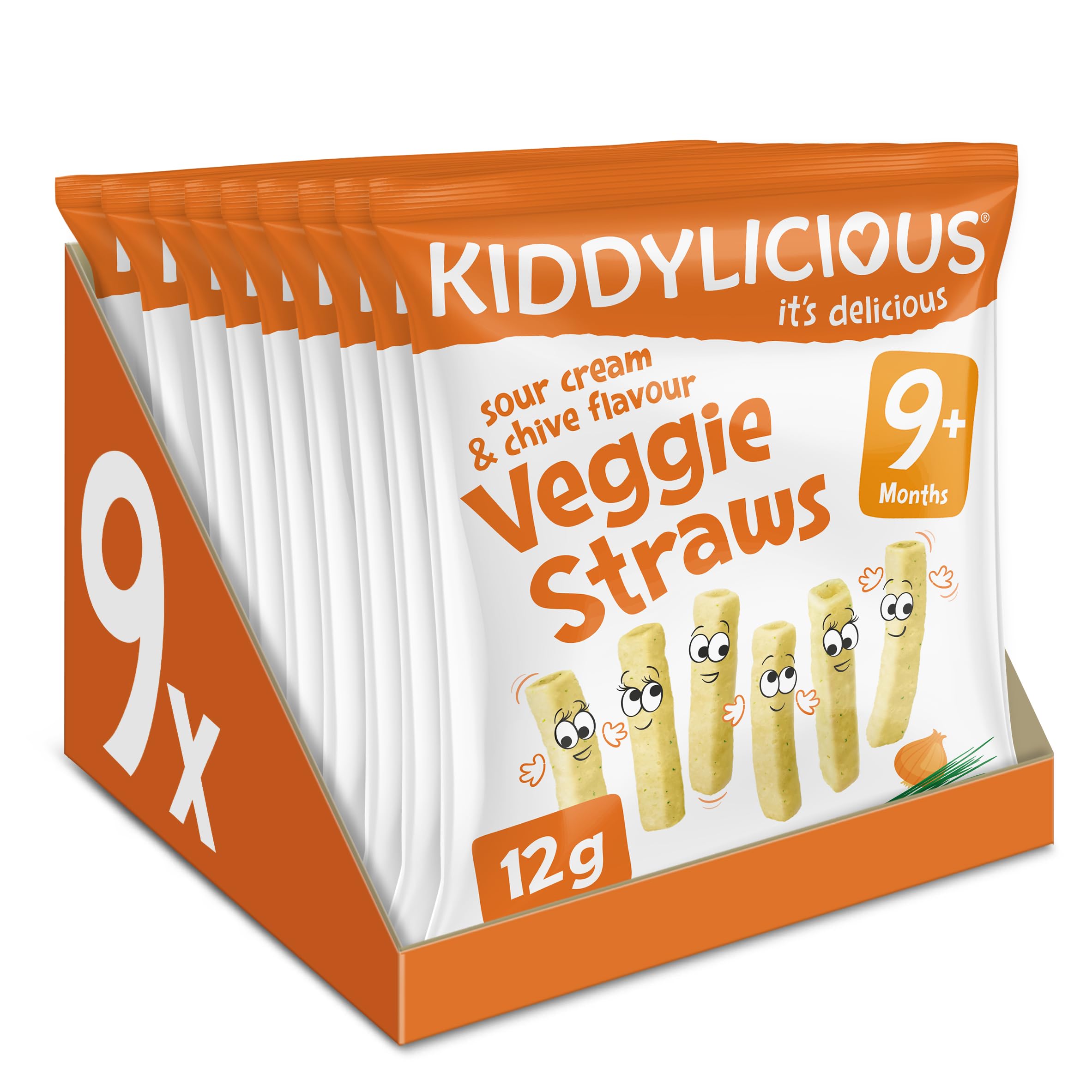 Kiddylicious Sour Cream & Chive Lentil Veggie Straws - Delicious Snacks for Kids - Suitable for 9+ Months - 9 Packs