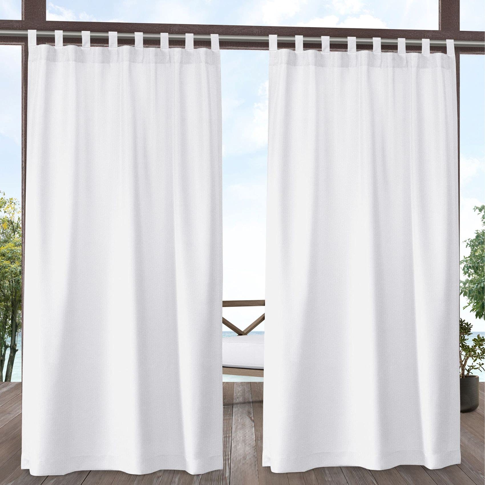 Exclusive Home Biscayne Indoor/Outdoor Two Tone Textured Hook-and-Loop Tab Top Curtain Panel, 54"x84", White, Set of 2